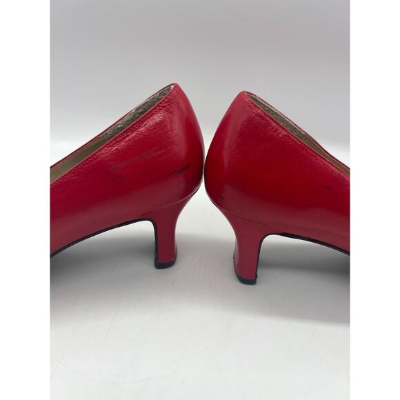 Vintage Leslie Fay Red Square Toe Slip On Leather Kitten Heel Shoes 8M - Picture 5 of 9